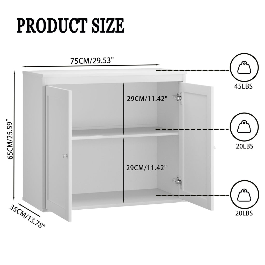 Kitchen Storage Cabinet With Double Doors, Adjustable Shelves, Sideboard Buffet For Dining Room - White