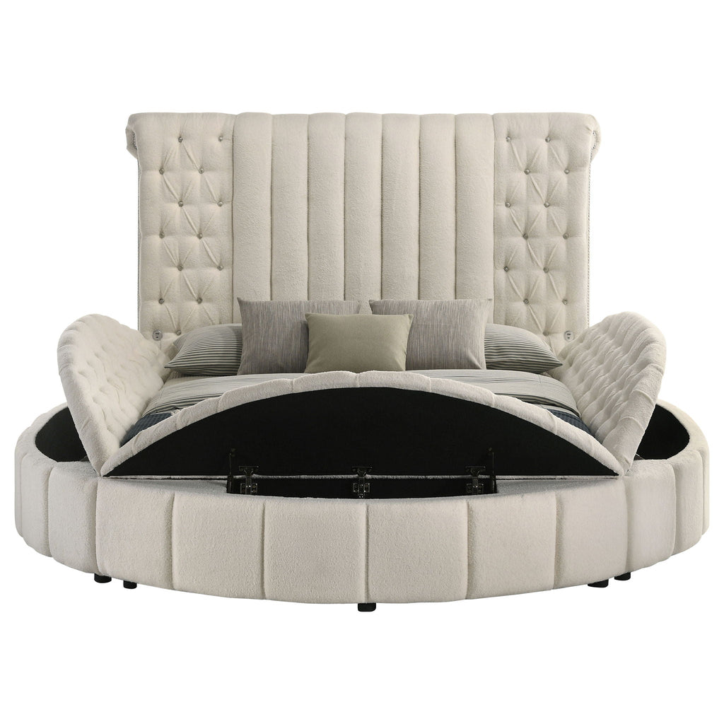 Sonya Upholstered Queen Round Storage Bed Ivory