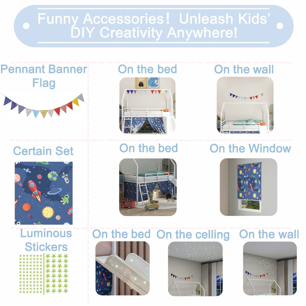 Jack - House Loft Bed With Slide And Curtain Set