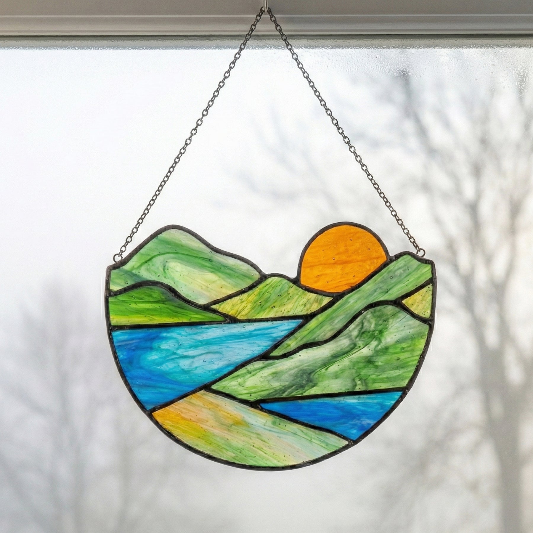 Mountain Stained Glass Landscape Pattern PDF & PNG