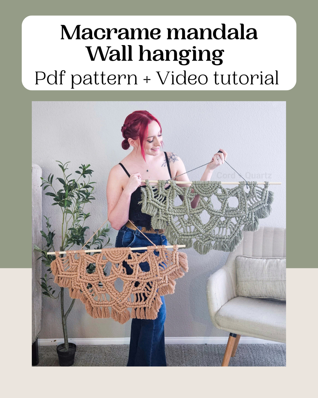 Large half mandala macrame pdf wall hanging pattern AND video tutorial. Advanced pattern.