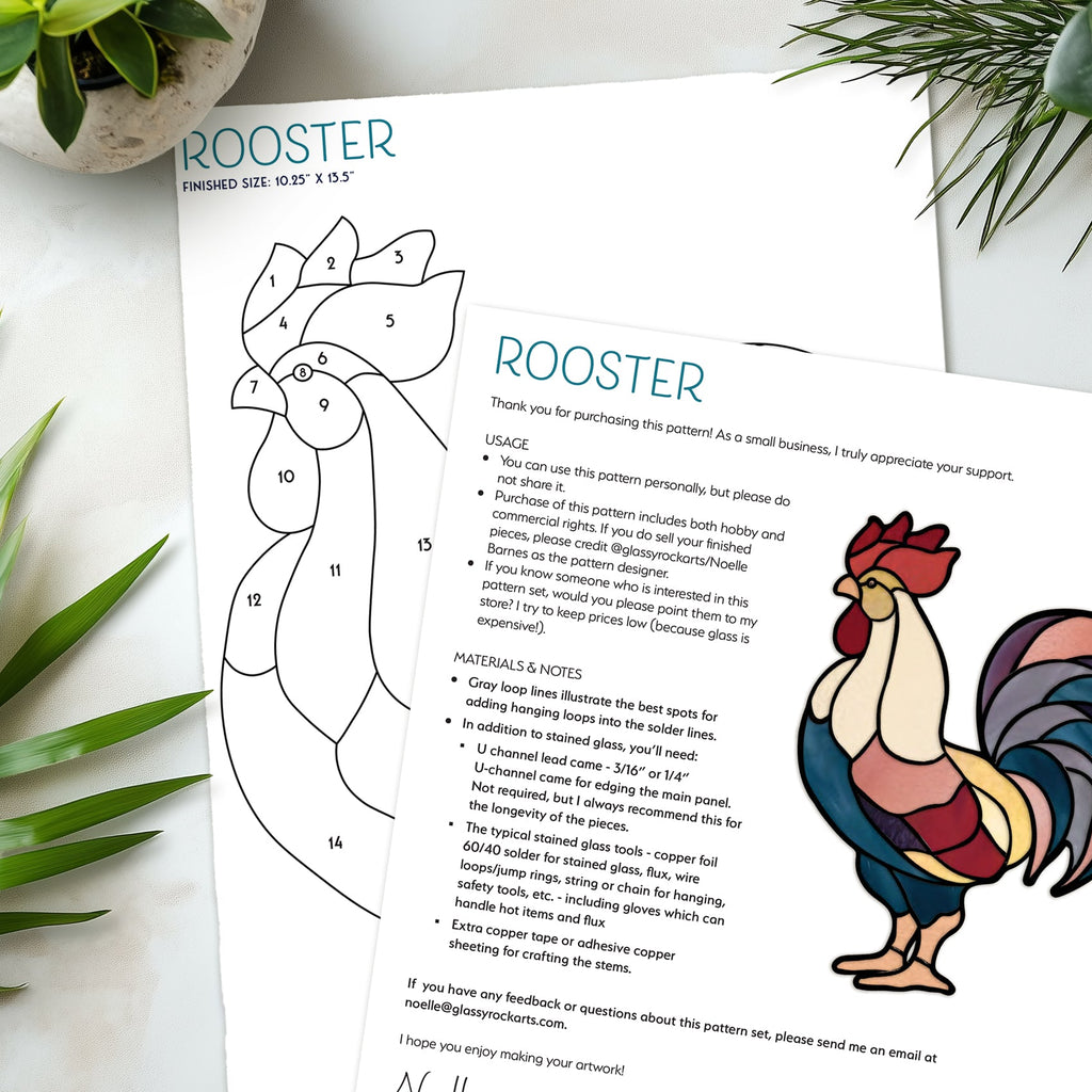 Rooster Stained Glass Pattern PDF & PNG
