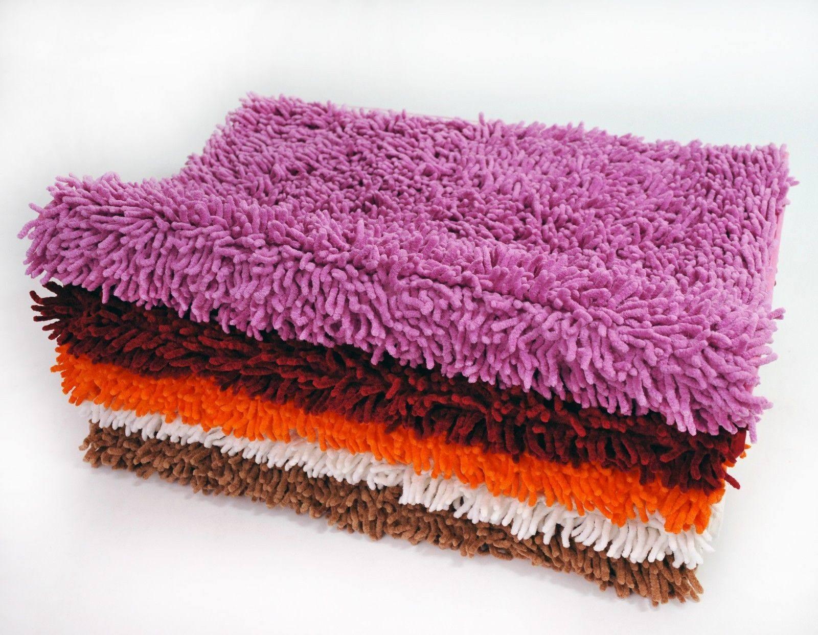 DaDa Bedding Vanilla Ivory White Shaggy Soft Chenille Noodle Carpet Rug Bath Mat