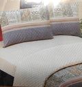 DaDa Bedding Geometric Striped Tan Brown Multi-Color Fitted + Flat Sheet & Pillow Cases Set (FSFS8279)