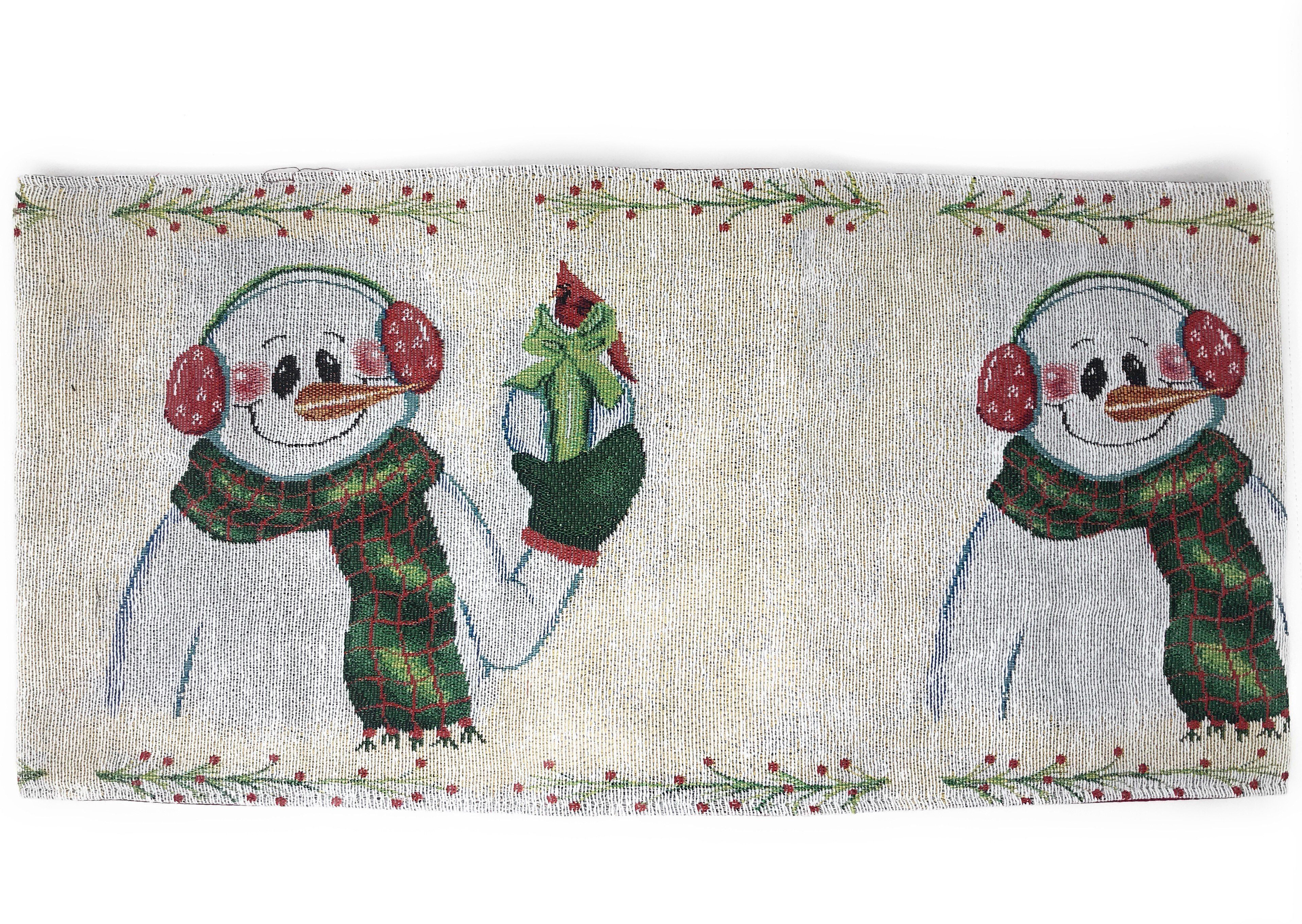 DaDa Bedding Set of 8 Pieces Magical Snowman Holiday Table Tapestry - 4 Placemats, 2 Table Runners, 2 Throw Pillow Covers (9733)