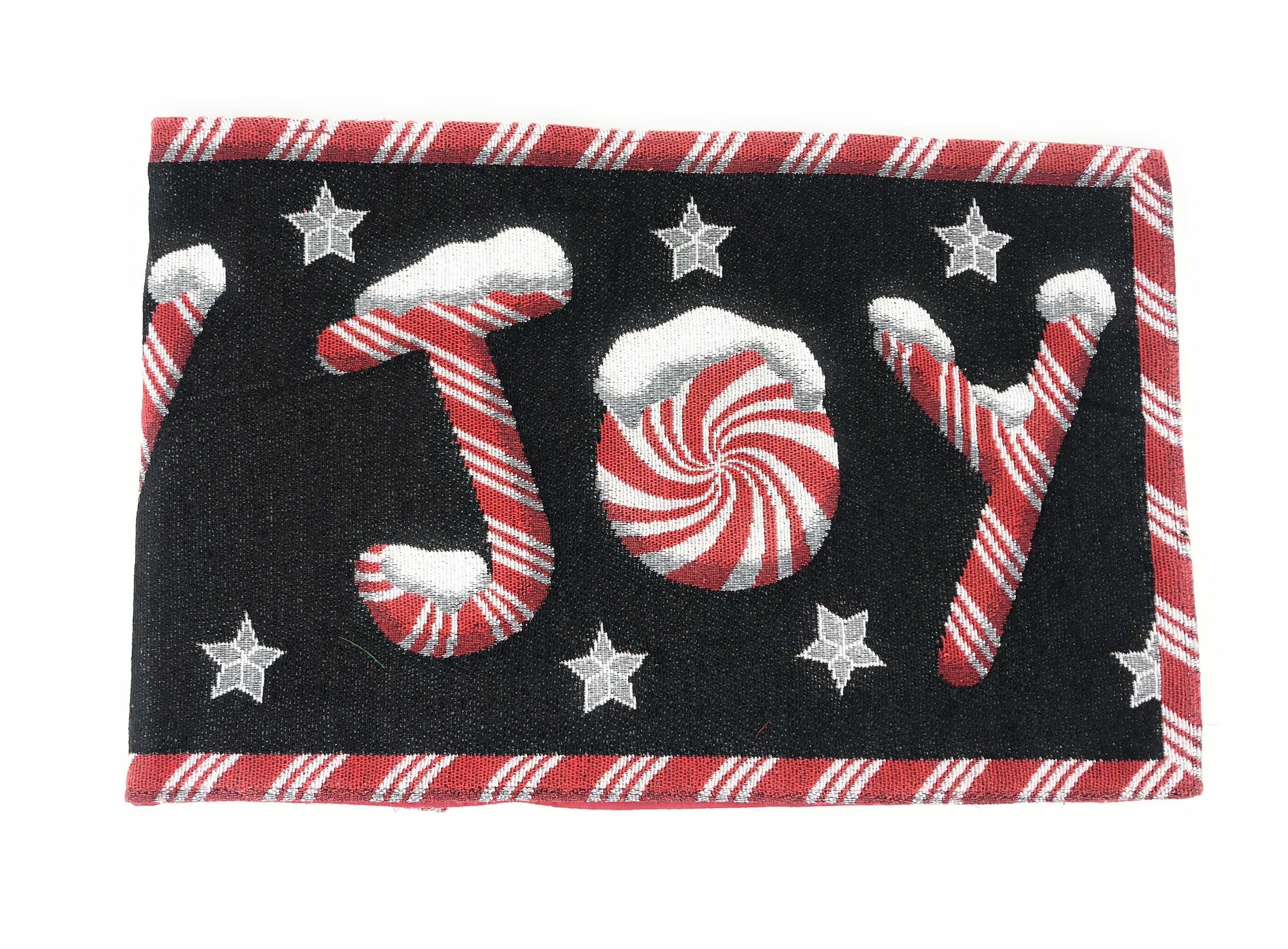 DaDa Bedding Set of 8 Pieces Peppermint Joy Holiday Table Tapestry - 4 Placemats, 2 Table Runners, 2 Throw Pillow Covers (12904)