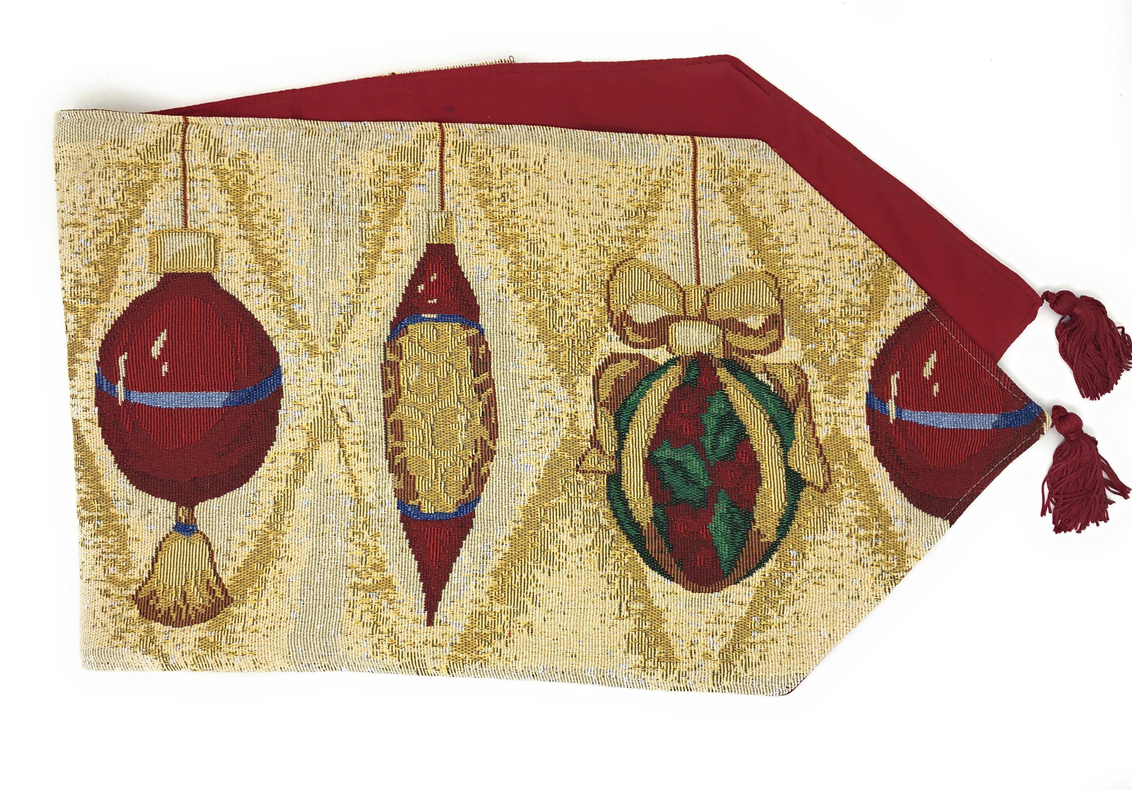 DaDa Bedding Elegant Christmas Ornaments Gold Red Tapestry Dining Table Runner (6139)