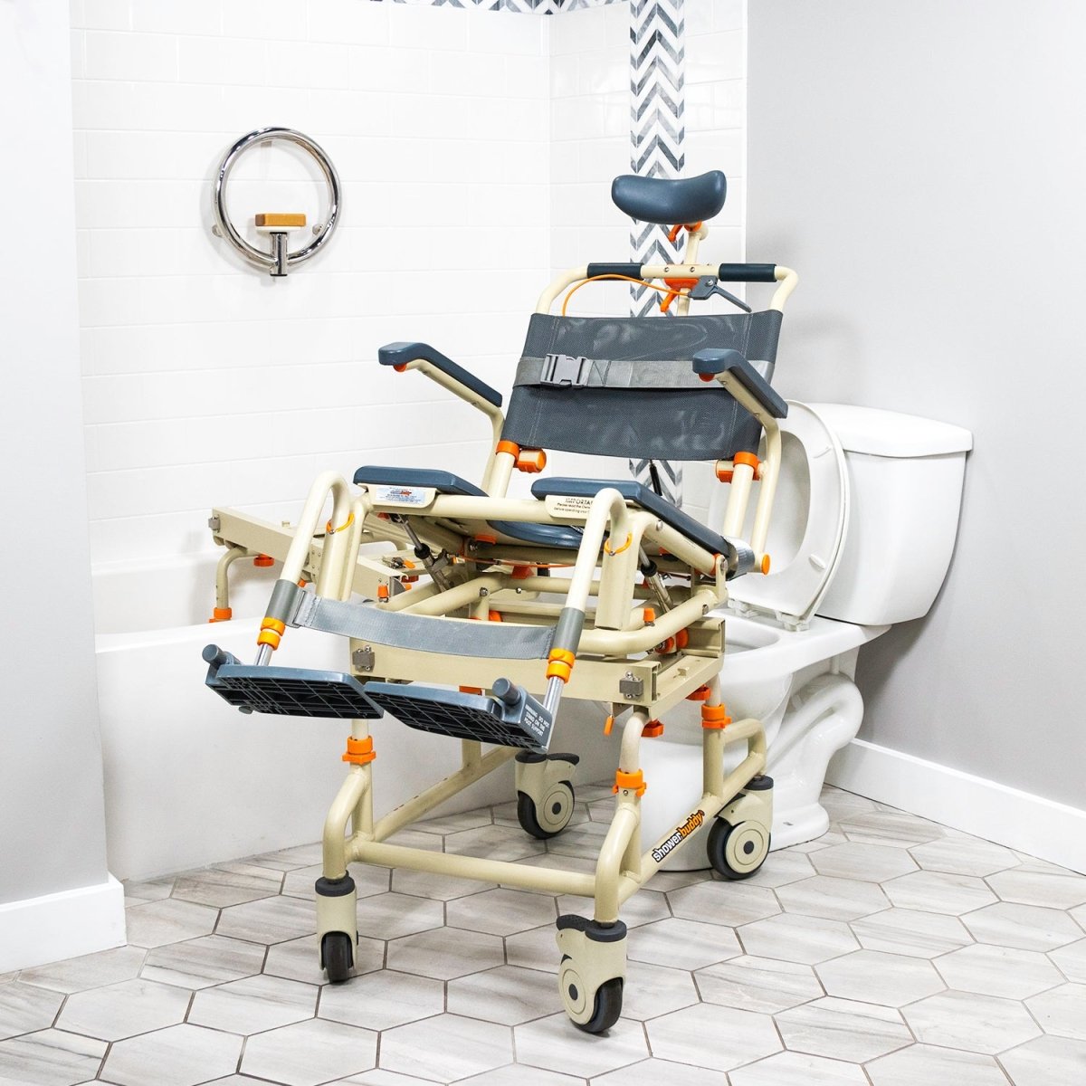 Tub Buddy Shower Chair Over the Bath with Tilt